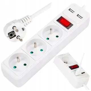 Predlžovací kábel napájacieho kábla 3 zásuvky 5 m nabíjačka 2xUSB 2.1 A